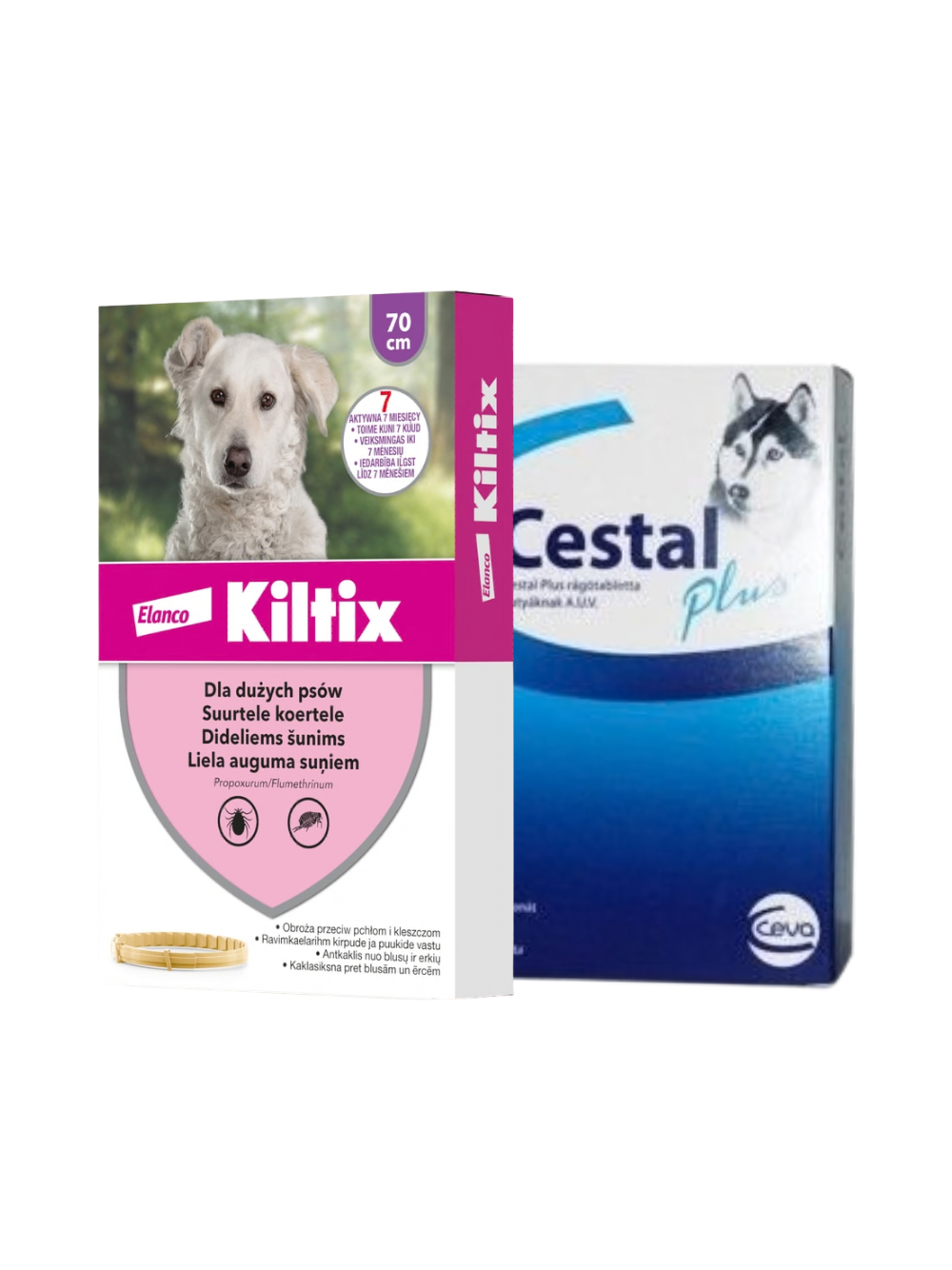 Kiltix Obroża dla psów dużych dł, 70cm+ Cestal Dog Plus tabletki na odrobaczanie psów 2 sztuki