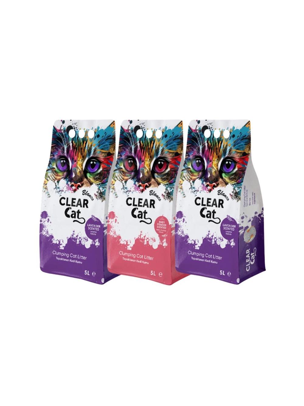 Clear Cat Blanco Baby Powder/Lawenda żwirek bentonitowy 3x5l