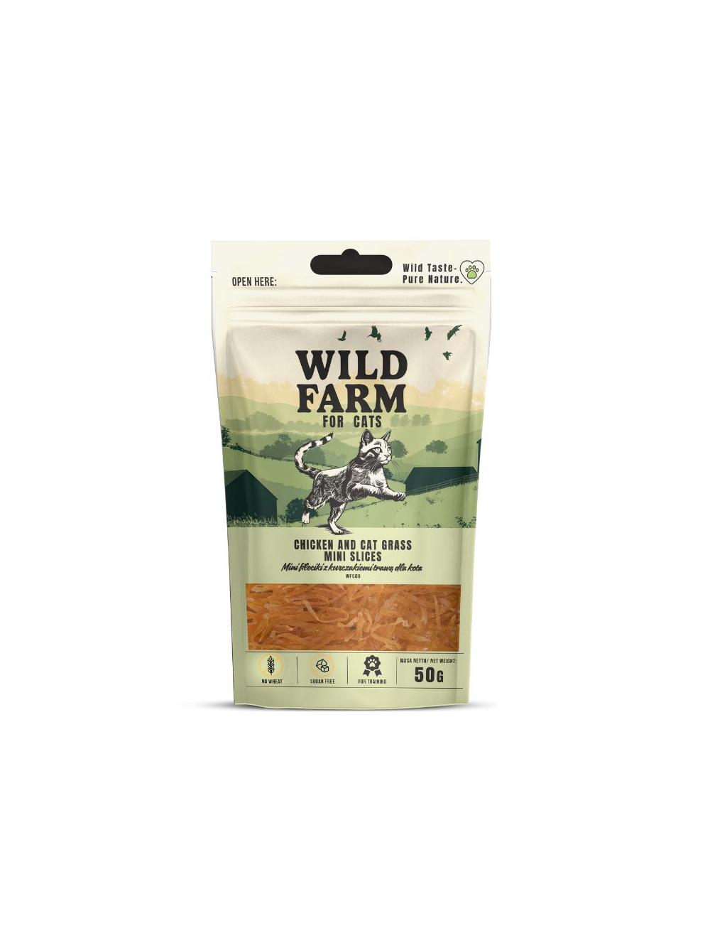 WILD FARM Fileciki z kurczakiem i trawą dla kota 50g przysmak dla kota