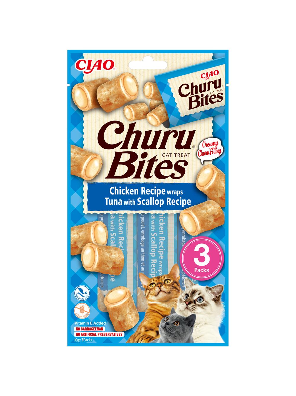 INABA  Churu Bites dla kota o smaku kurczaka, tuńczyka i przegrzebek 3x10g
