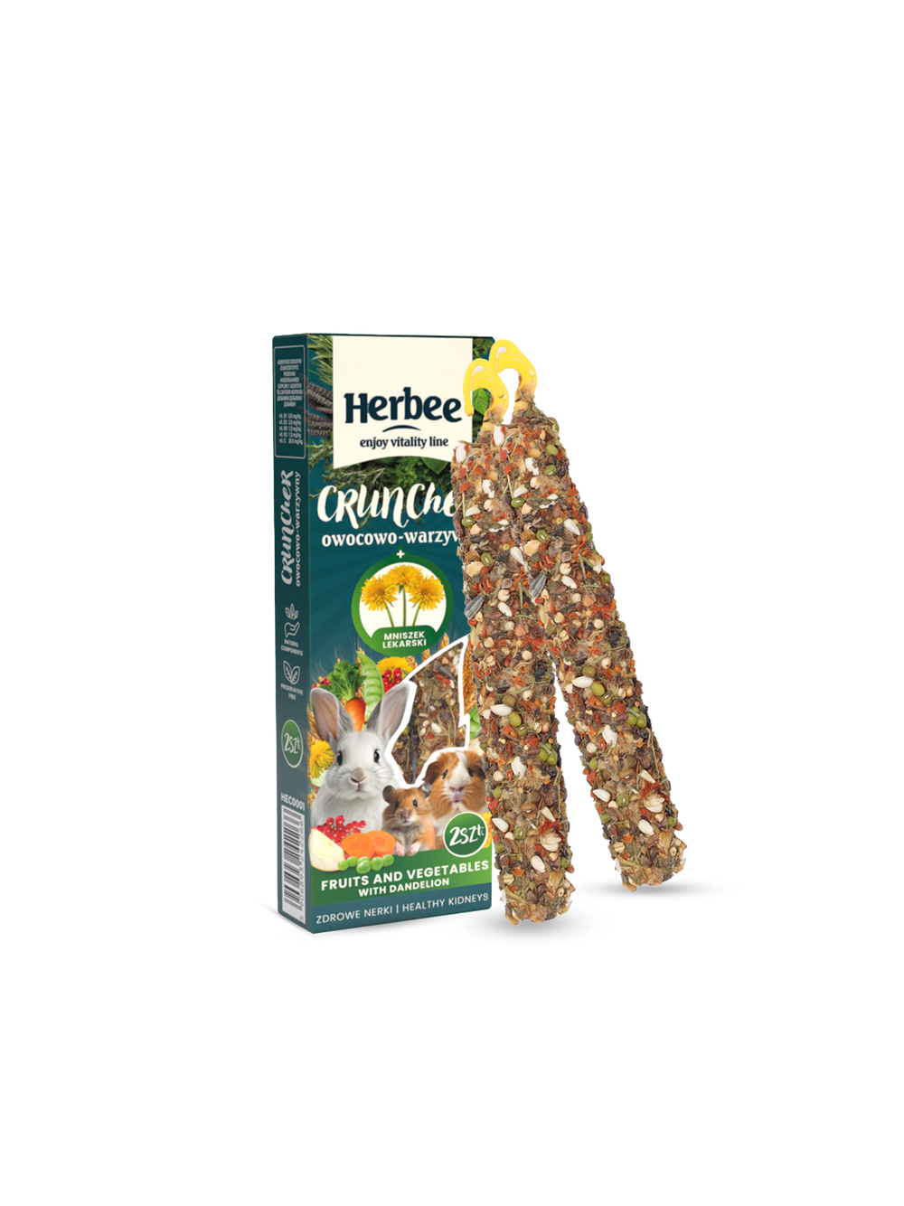 HERBEE cruncher dla gryzoni i królików 115g owocowo warzywny z mniszkiem lekarskim