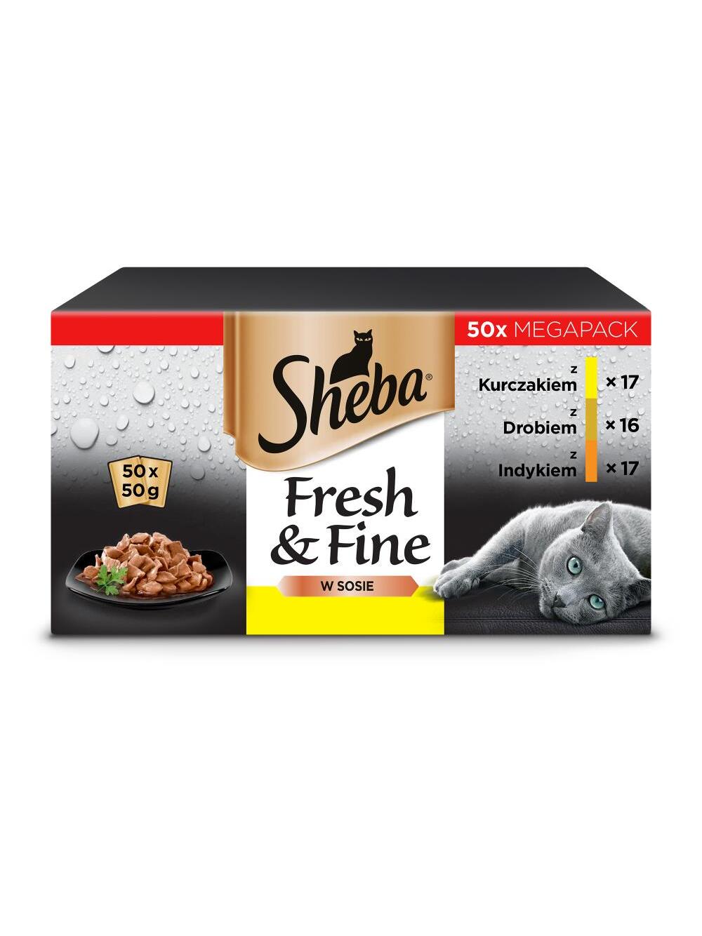SHEBA saszetka 50x50g Fresh & Fine - mokra karma dla kotów dorosłych w sosie (z kurczakiem, z drobiem, z indykiem)
