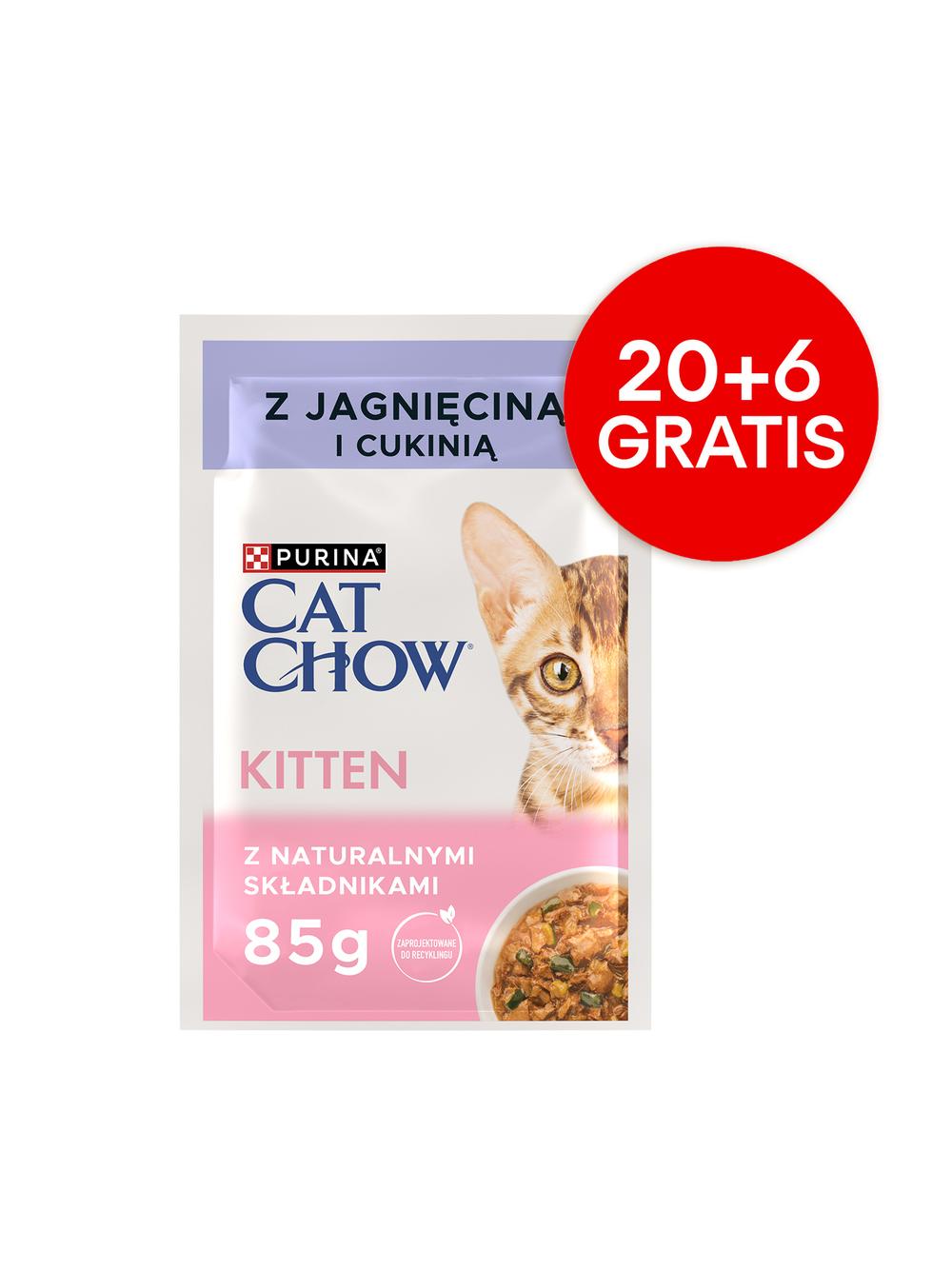 CAT CHOW Kitten Karma dla kociąt z jagnięciną i cukinią w sosie 85g Saszetka 20+6 GRATIS