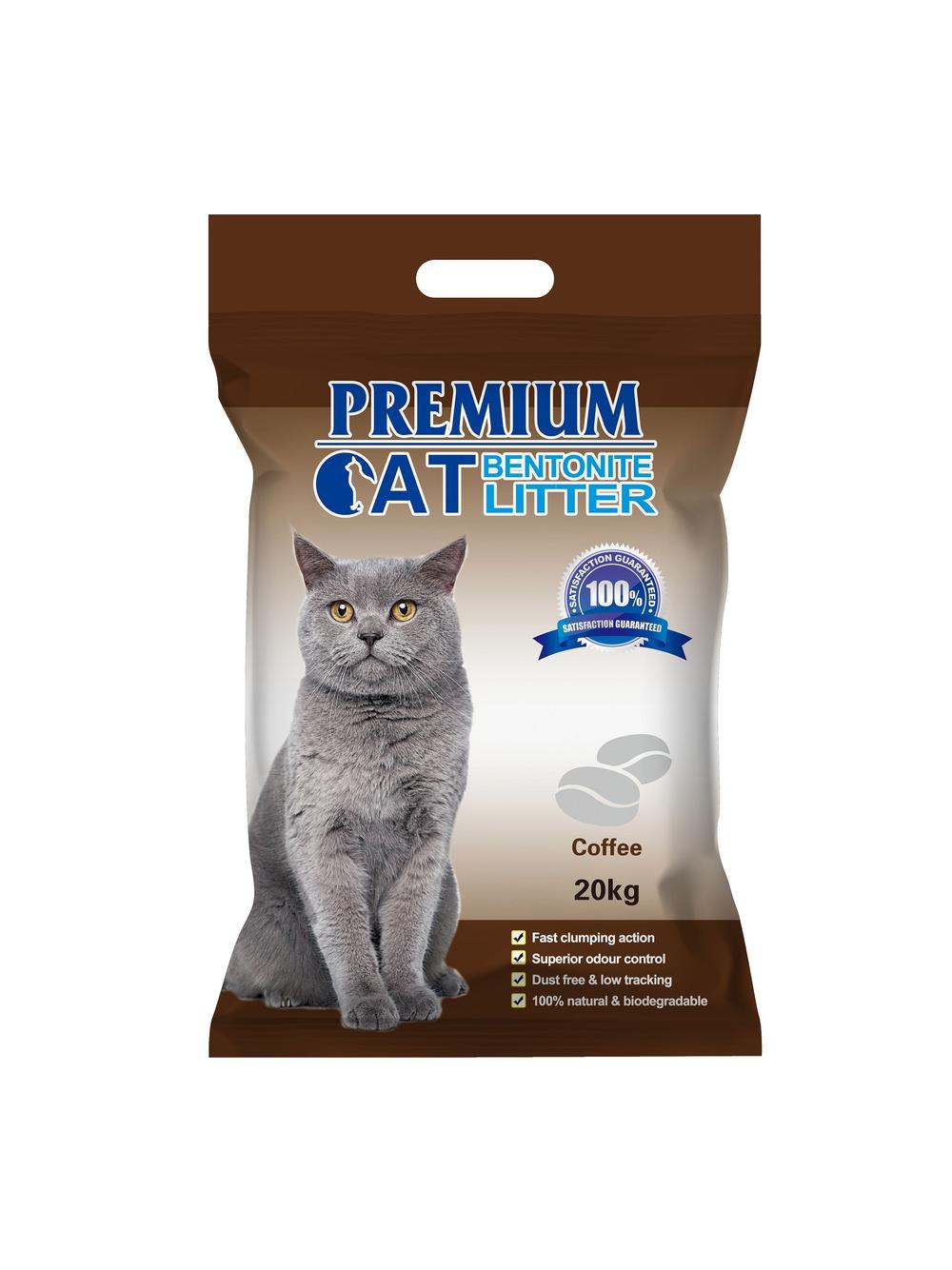 Premium Cat Żwirek Bentonitowy Zbrylający - Kawowy dla kota 20kg