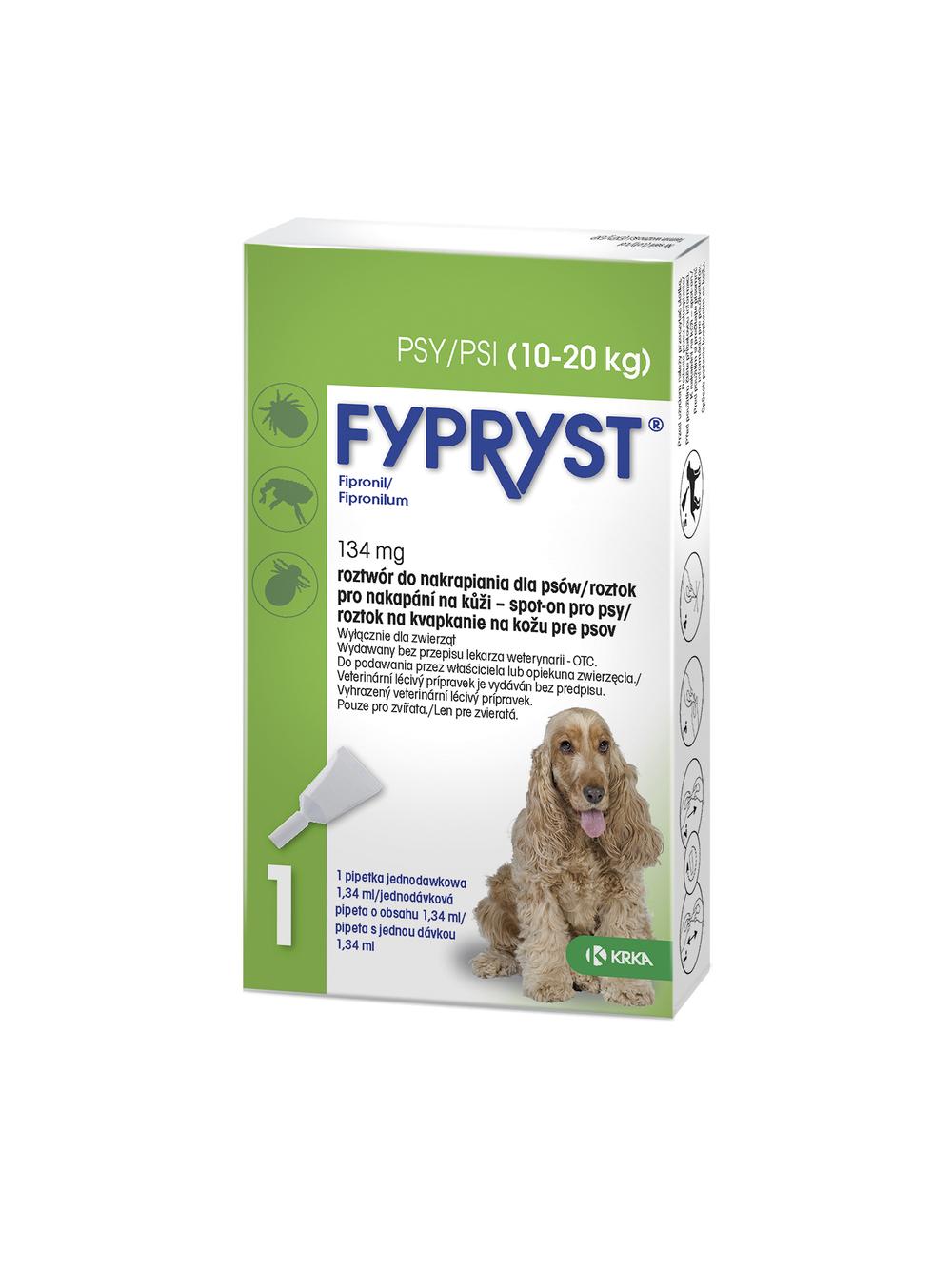 KRKA Fypryst Spot On krople na pchły i kleszcze dla psa 10-20 kg 134 mg/1,34 ml 3 szt.