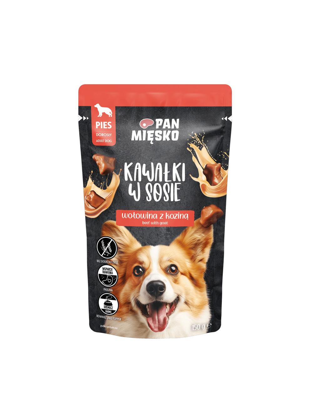 PAN MIĘSKO Kawałki w sosie Wołowina z koziną 150g dla psa