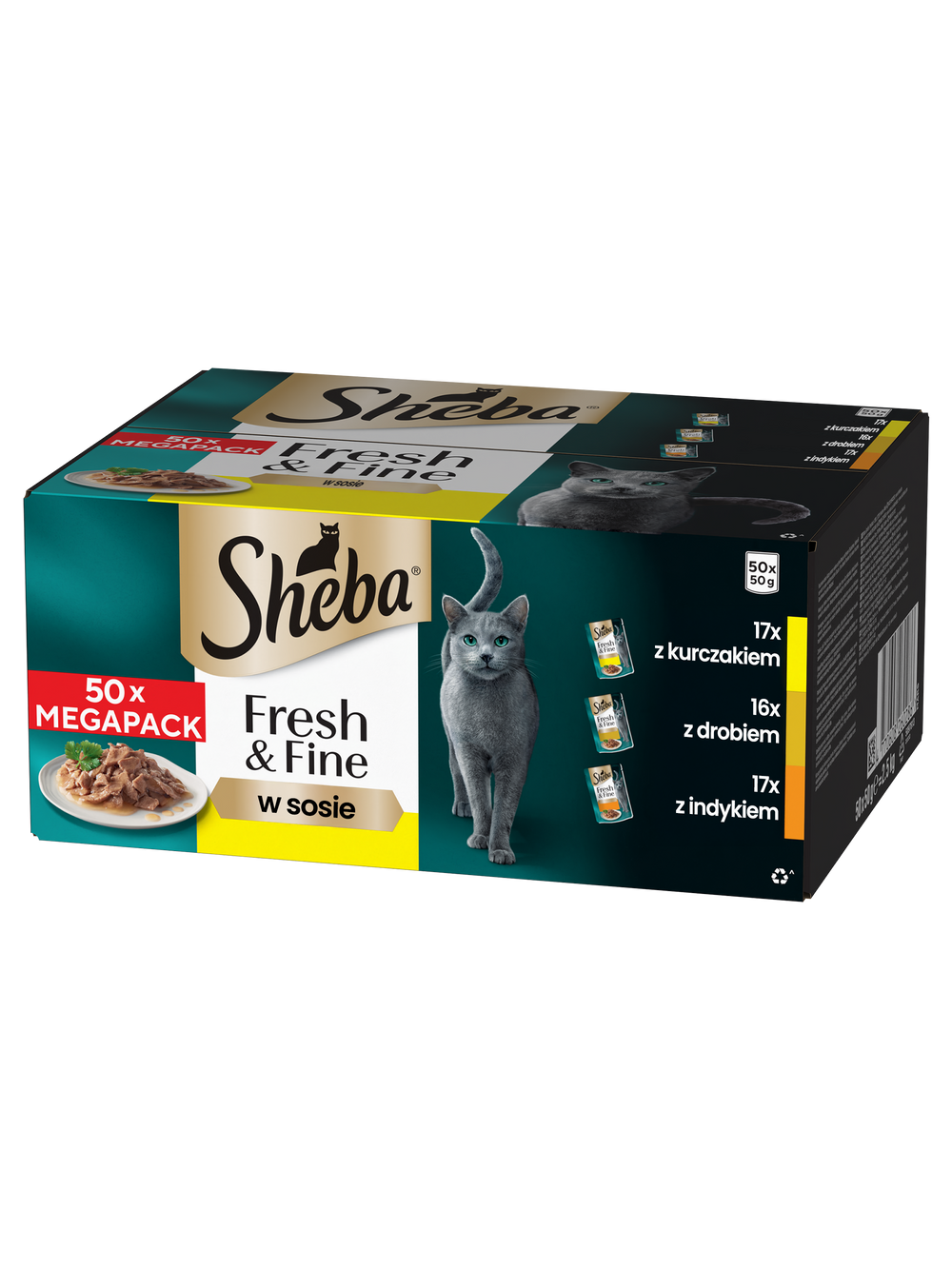 SHEBA saszetka 50x50g Fresh & Fine - mokra karma dla kotów dorosłych w sosie (z kurczakiem, z drobiem, z indykiem)