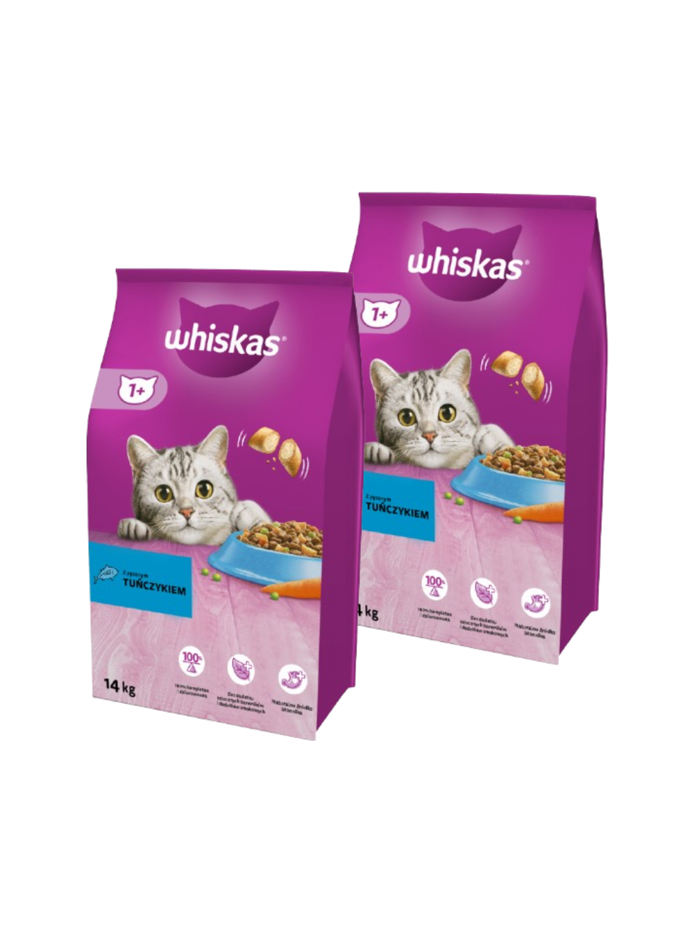 WHISKAS Adult 2x14 kg - sucha karma dla dorosłego kota, z pysznym tuńczykiem