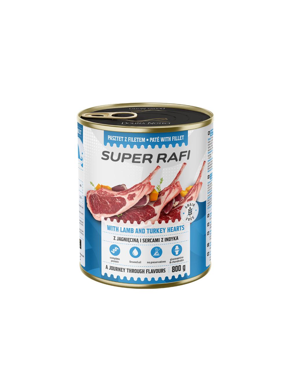 DOLINA NOTECI Super Rafi z jagnięciną i sercami indyka dla psa 800g