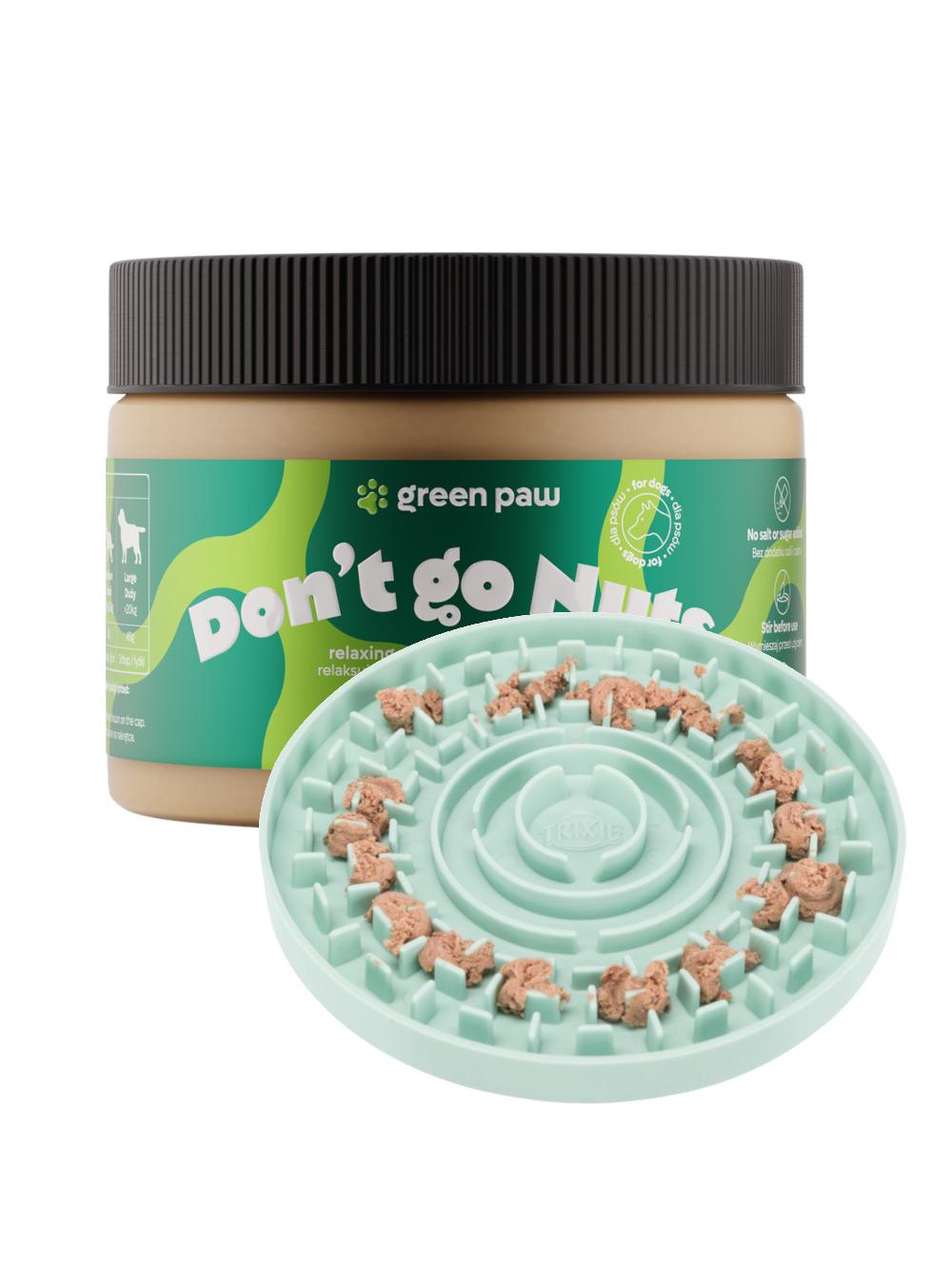 TRIXIE Junior tacka na smakołyki Licking Plate + Green Paw Don’t go Nuts 350g - Masło orzechowe z CBD dla psów (Human Grade)