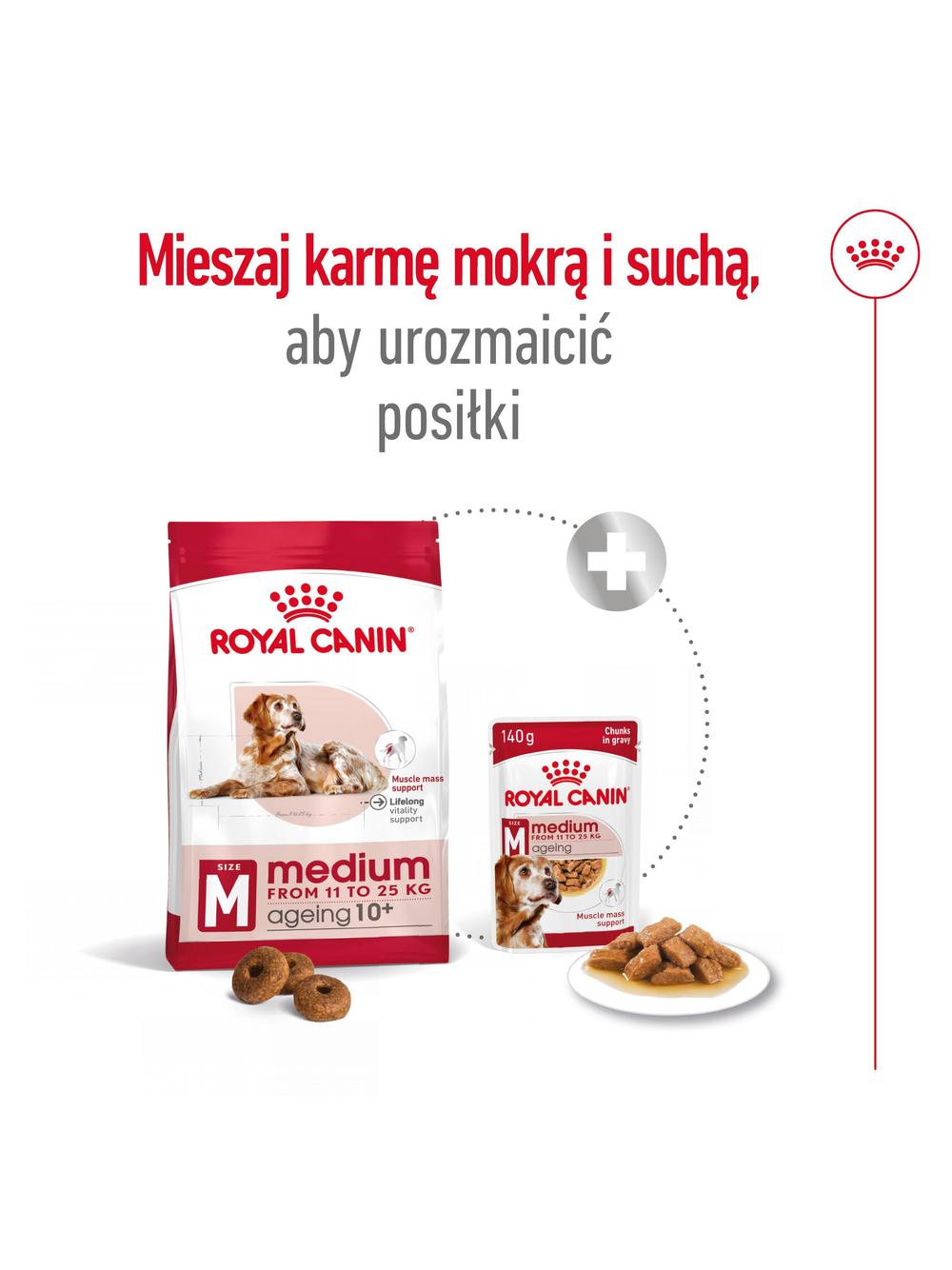 ROYAL CANIN Medium Ageing 10+ 15kg karma sucha dla psów dojrzałych po 10 roku życia, ras średnich + niespodzianka dla psa GRATIS!