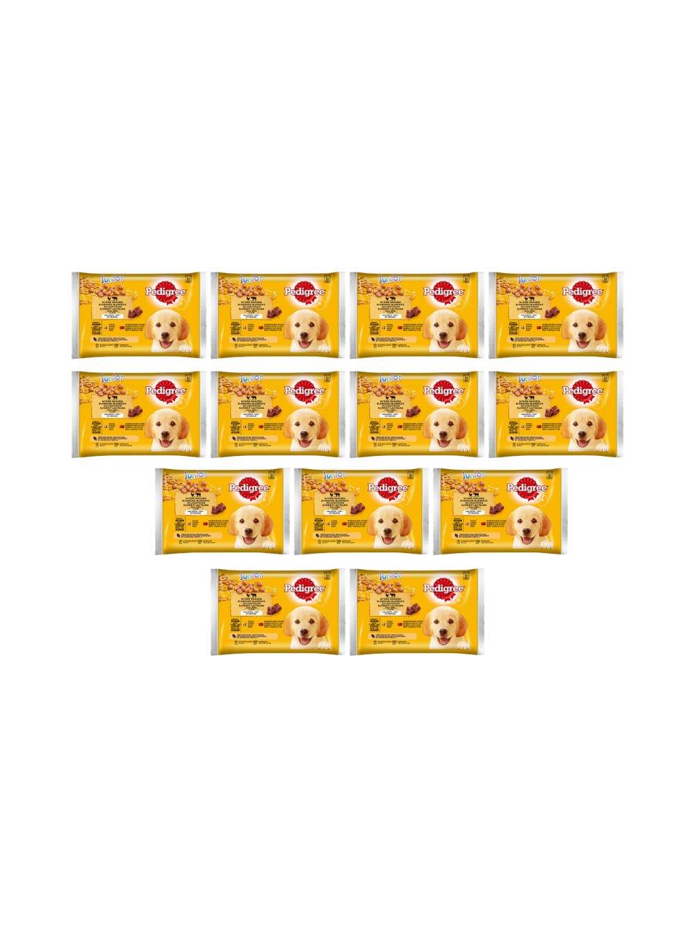 PEDIGREE Junior saszetka 13x(4x100g) - Wybór Smaków z Ryżem w Galaretce, mokra karma pełnoporcjowa dla rosnących psów (kawałki bogate w kurczaka oraz kawałki bogate w mieszankę wołowiny i wątróbki)