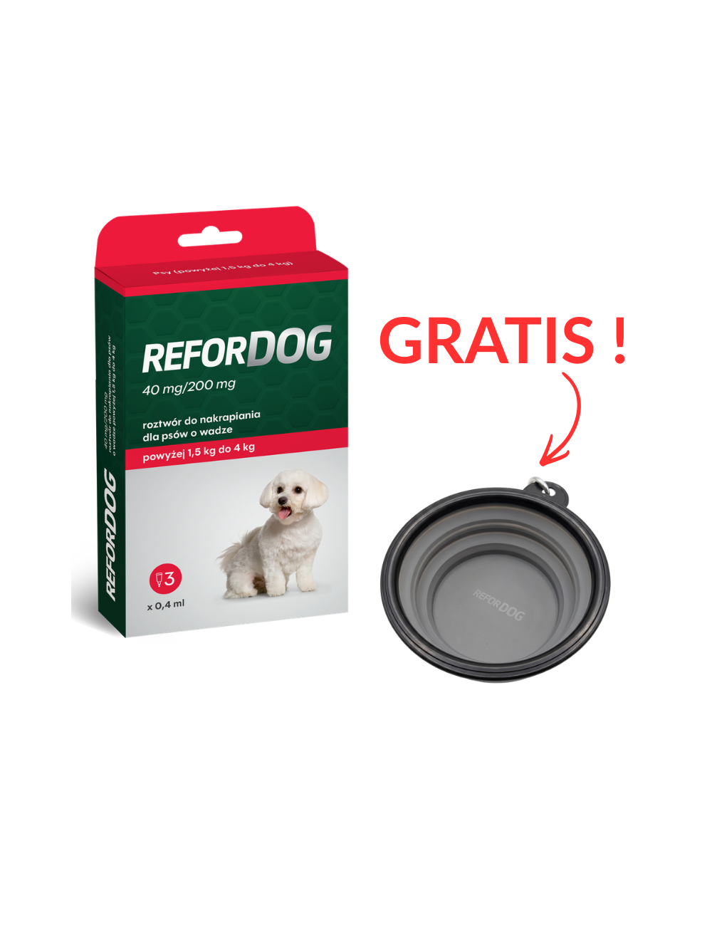 Refordog dla psów 1–5 kg 3 pipety x 0,4ml + MISKA GRATIS !