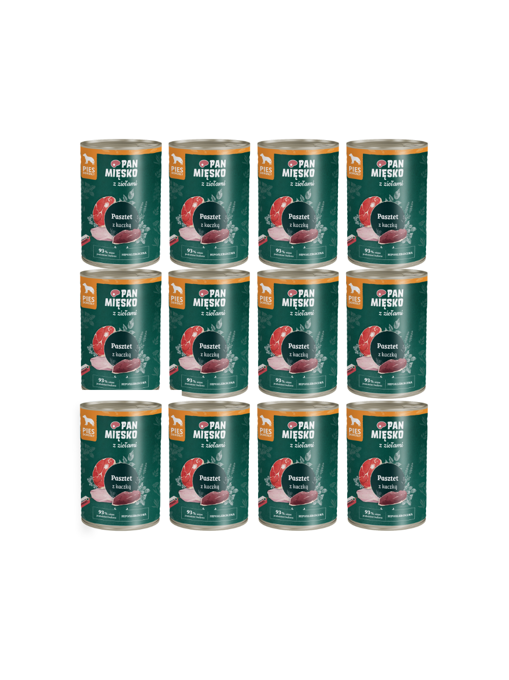 PAN MIĘSKO z Ziołami Pasztet z kaczką karma mokra dla psa 12x400g