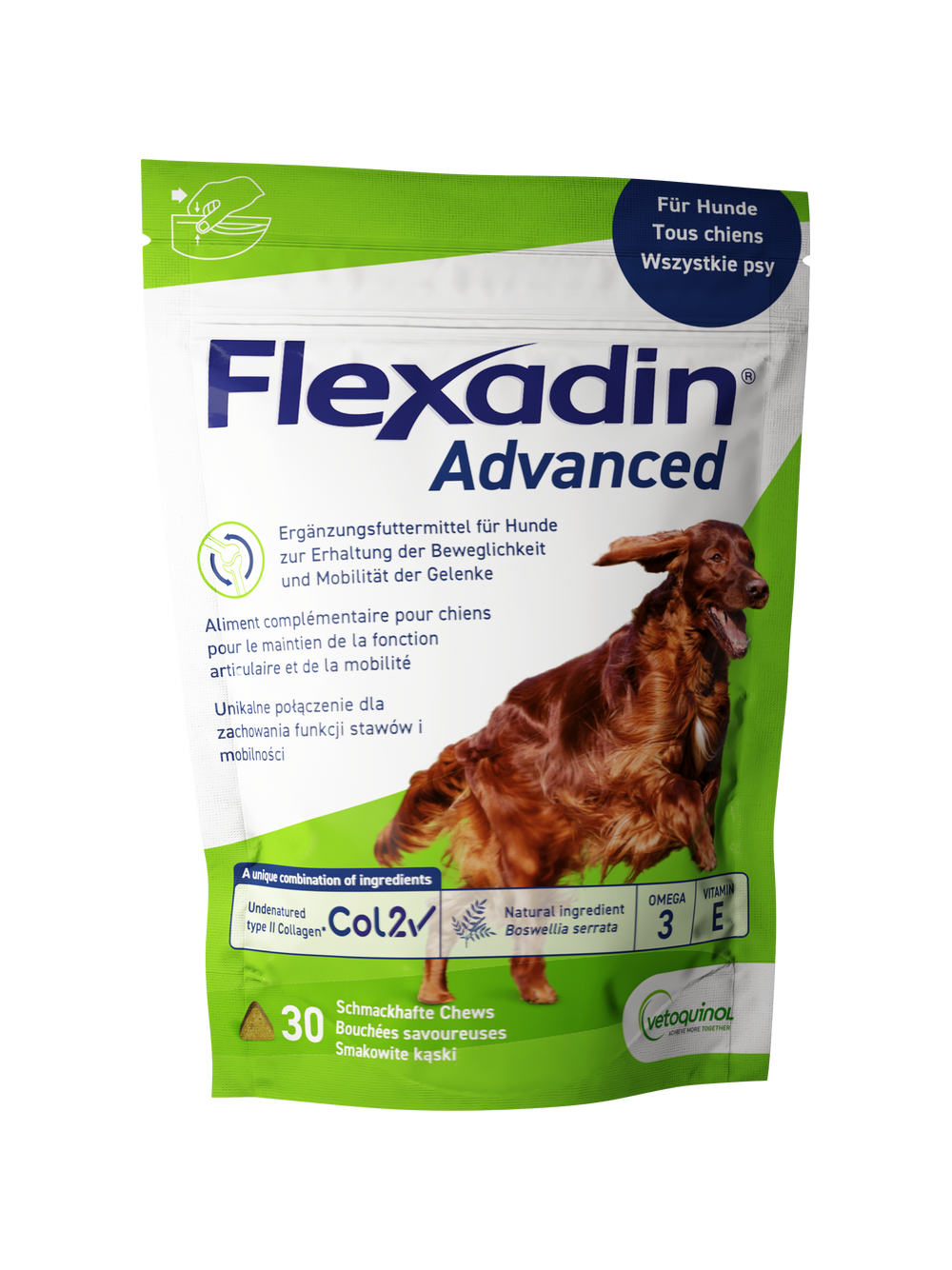 VETOQUINOL Flexadin Advanced Dietetyczna Karma Uzupełniająca Dla Psów  90g (30 kąsków)