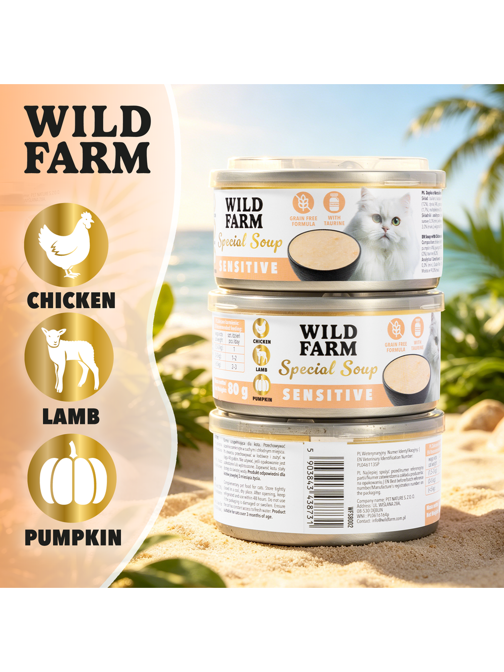 WILD FARM Special Soup 6x80g Sensitive – aromatyczna zupka - wsparcie prawidłowego nawodnienia