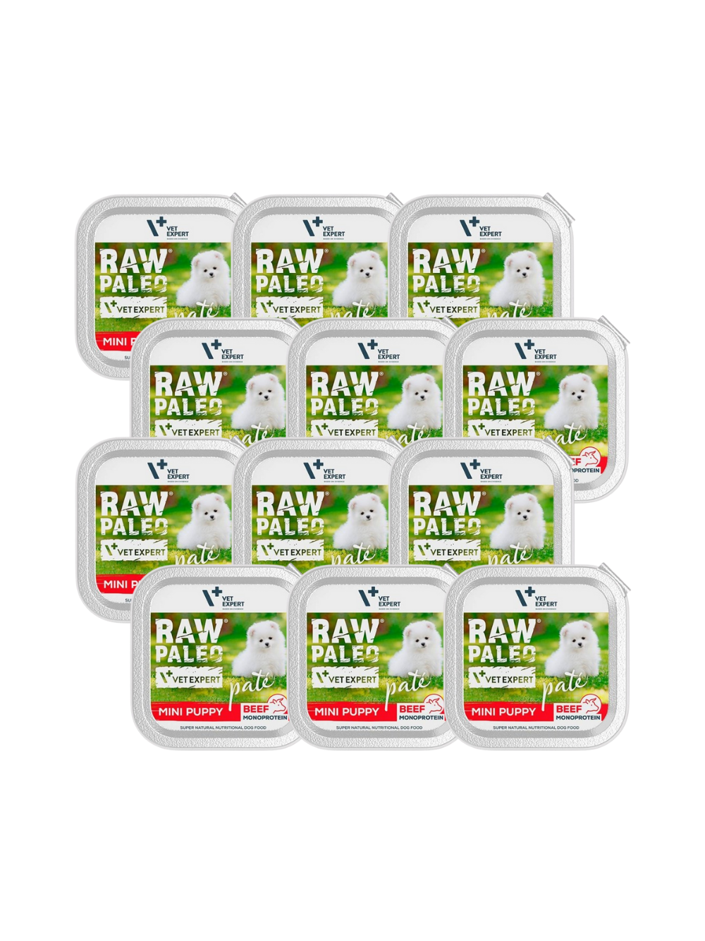 Vetexpert Raw Paleo Pate Mini Puppy Beef 12x150g - wołowina tacka