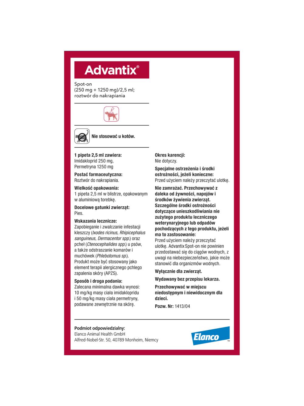 Advantix - dla psów 10-25kg (pipeta 2,5ml)+ Cestal Dog Plus tabletki na odrobaczanie psów 2 sztuki