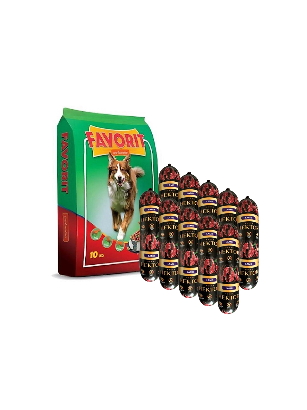 Favorit Karma sucha dla psa z wołowiną 10kg + 10 x Karma Premium Hektor baton dla psa z jagnięciną 1kg