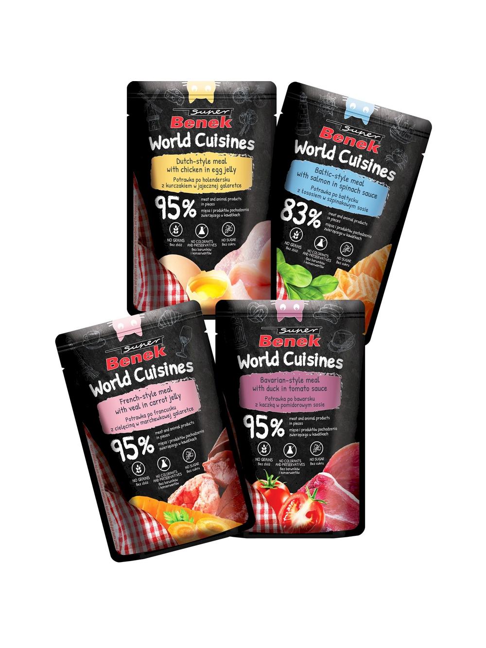 Super Benek World Cuisines Karma pełnoporcjowa dla dorosłych kotów. Potrawka po bawarsku z kaczką w pomidorowym sosie 100g