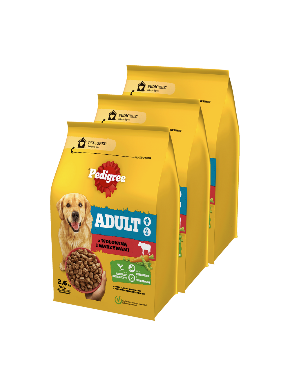 PEDIGREE Adult sucha karma dla psa z wołowiną 3x2,6 kg