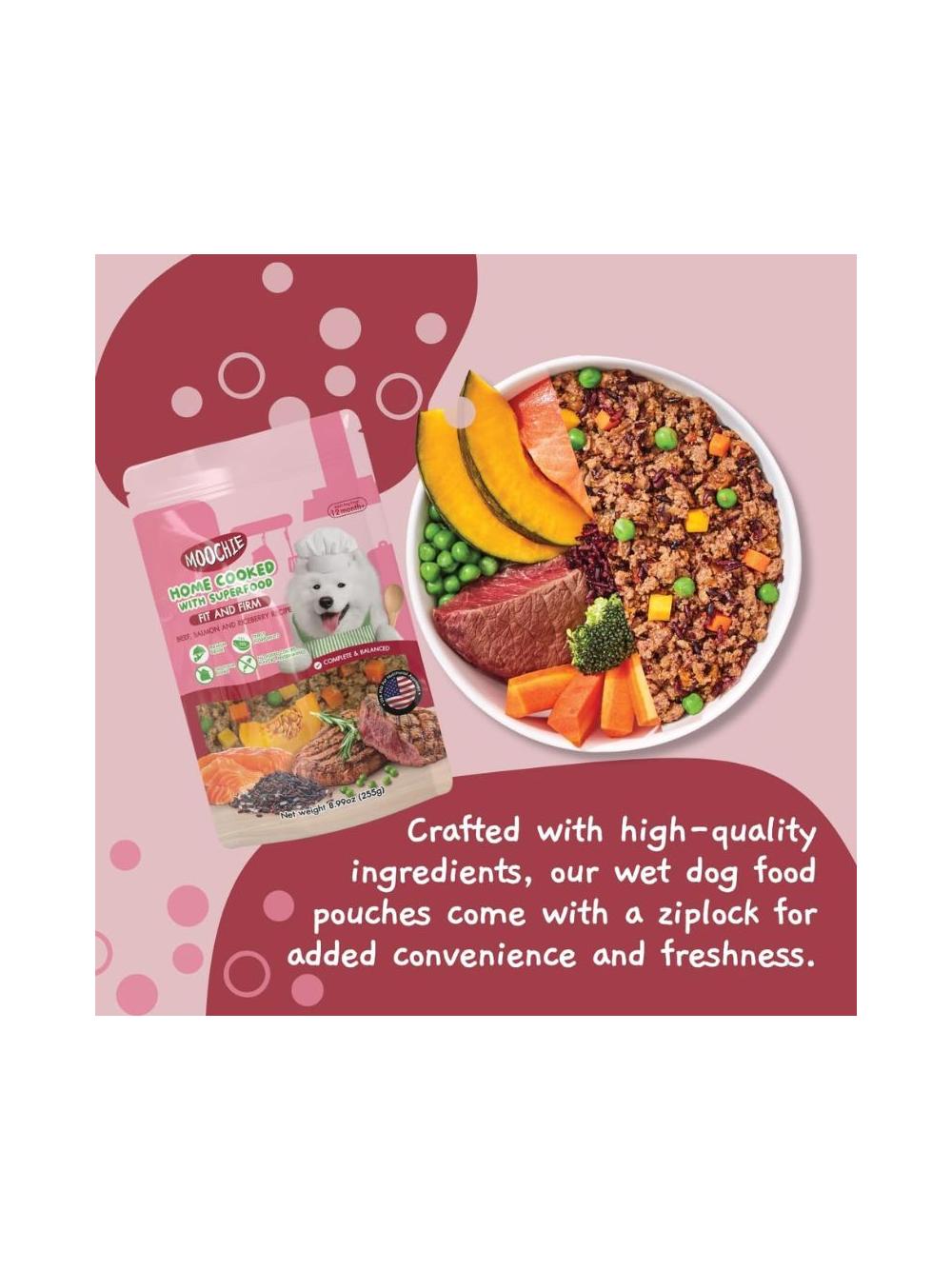 MOOCHIE HOME COOKED Fit and Firm - Beef, Salmon & Rice Berry 255g dla psa