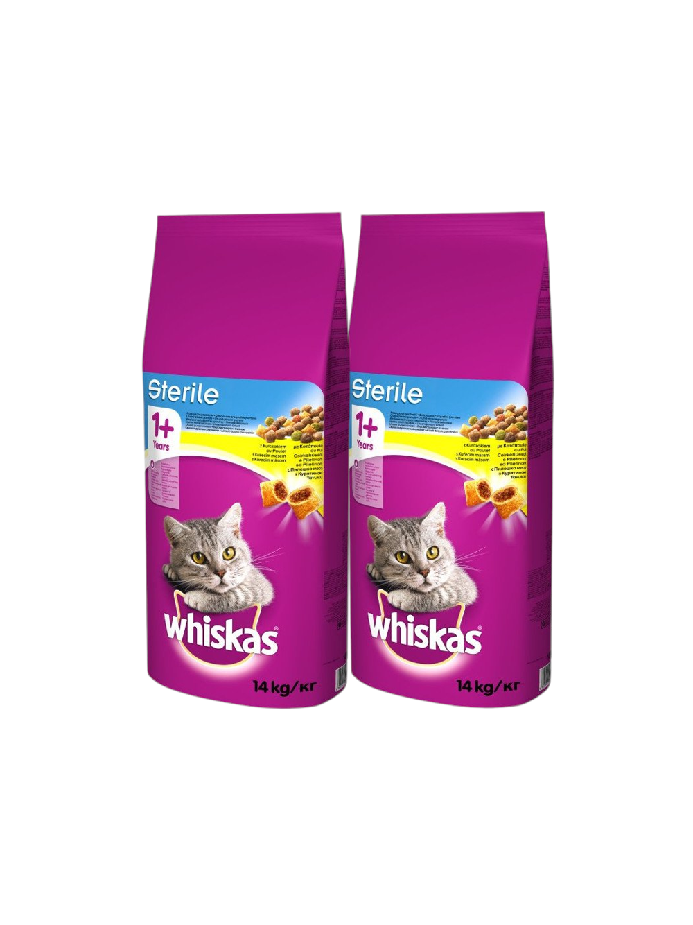 WHISKAS Sterile 2x14 kg - sucha karma dla dorosłego kota po zabiegu kastracji, z pysznym kurczakiem