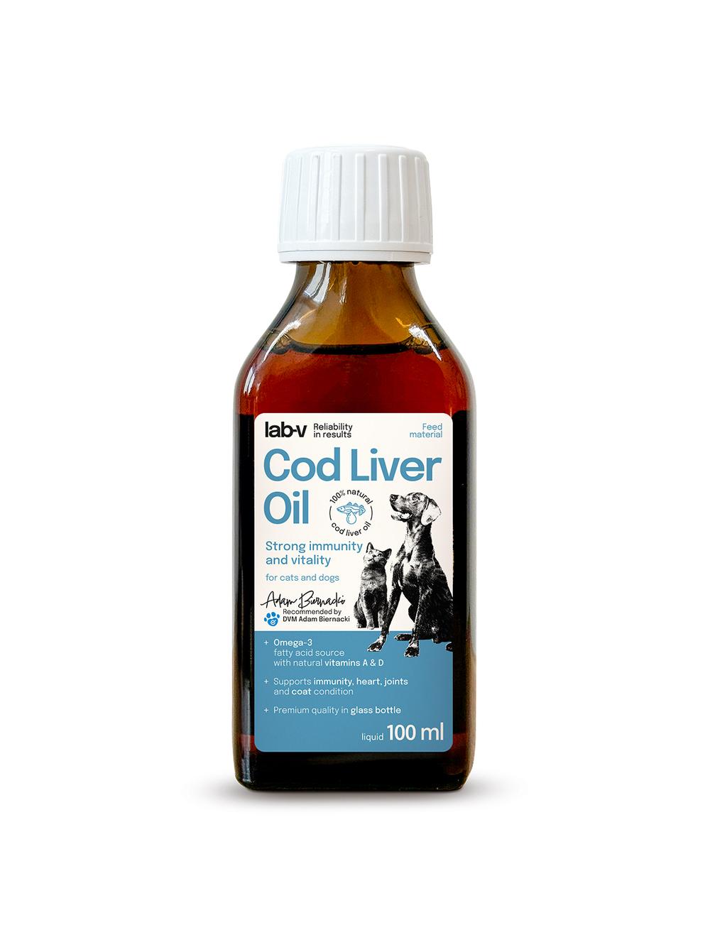 Lab-v Cod Liver Oil – Olej z wątroby dorsza 100% dla psa i kota 100 ml
