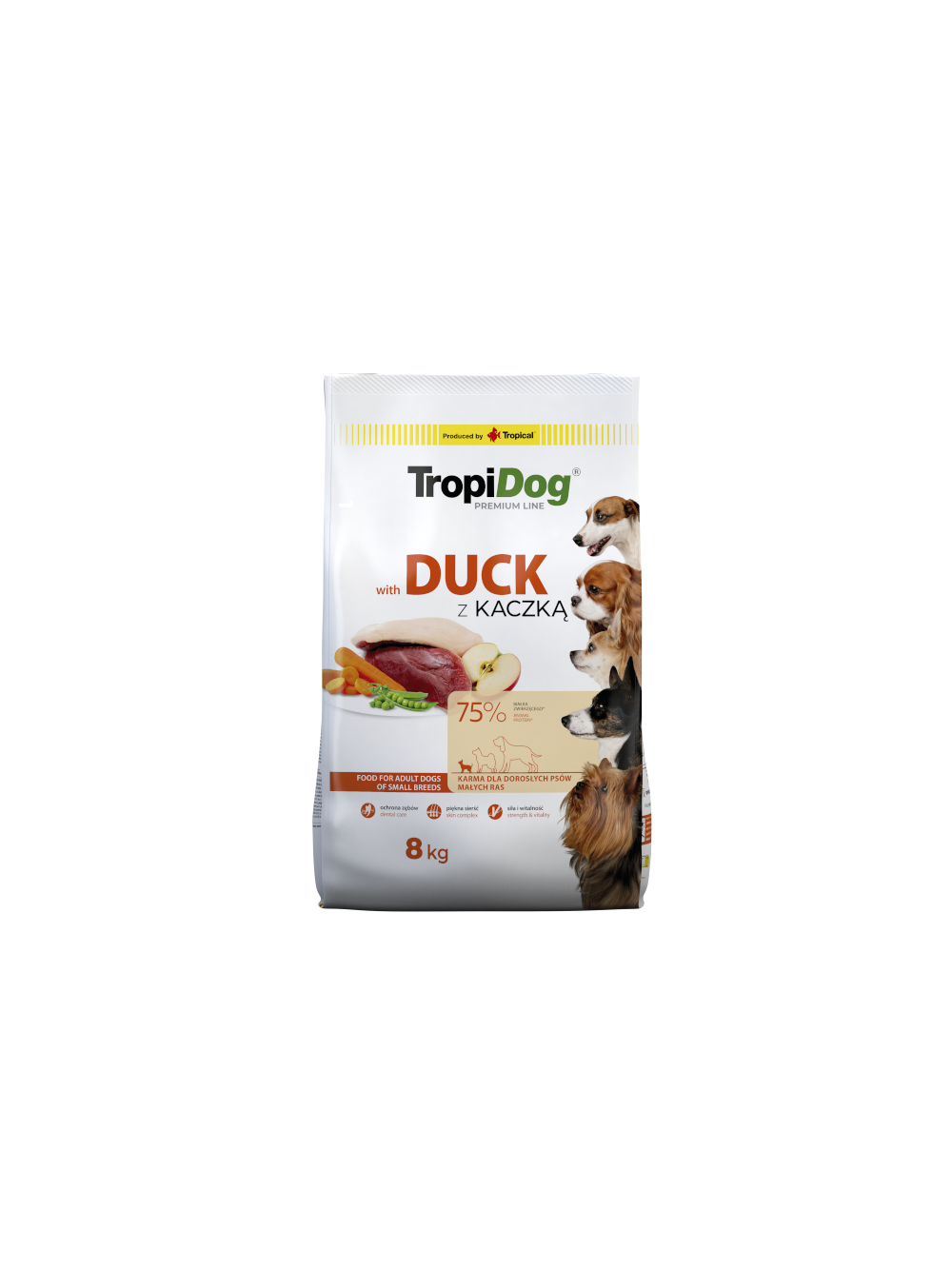 TROPIDOG Premium Adult Small Breeds z kaczką i ryżem 8kg