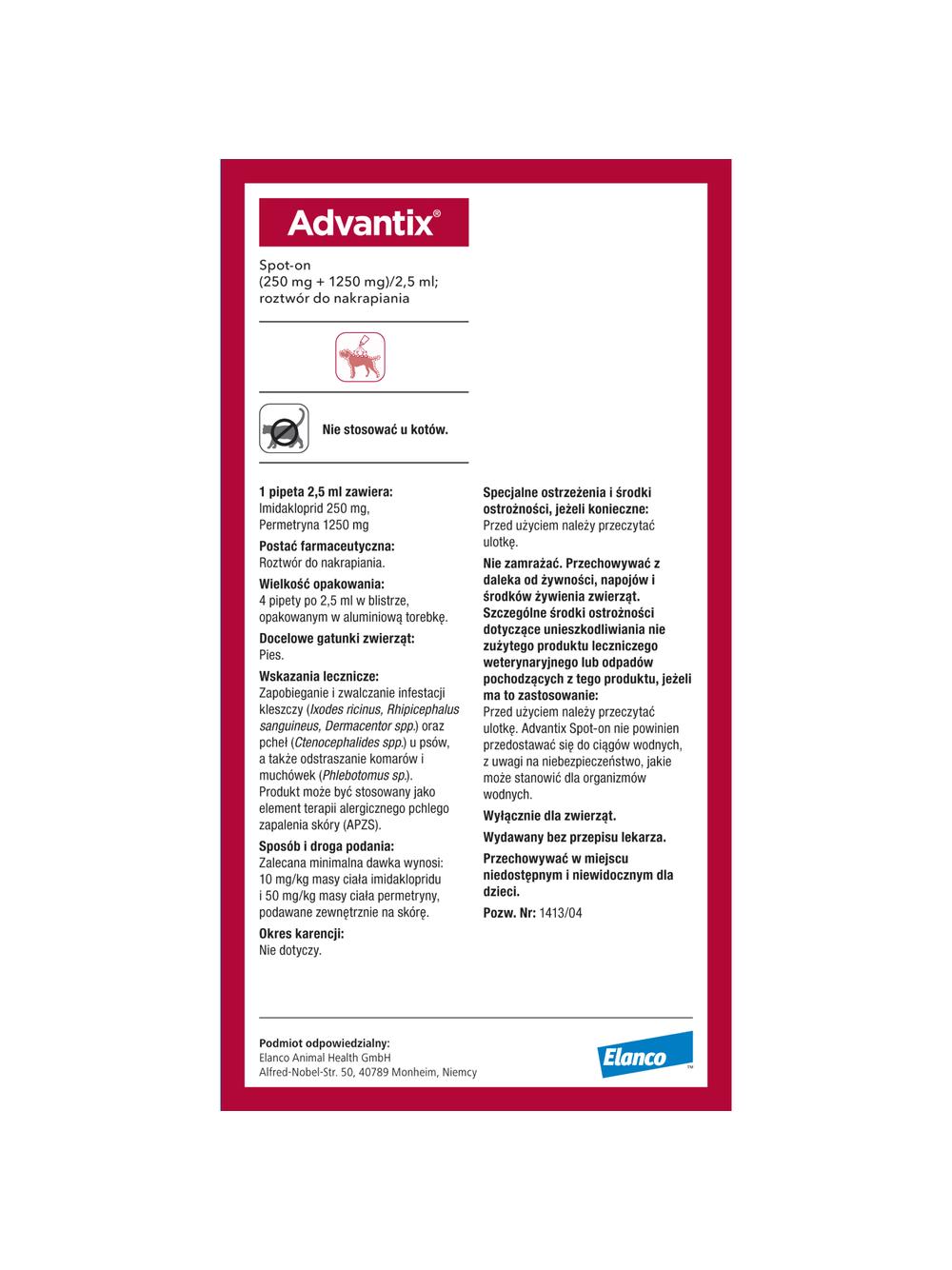 Advantix - dla psów 10-25kg (4 pipety x 2,5ml)