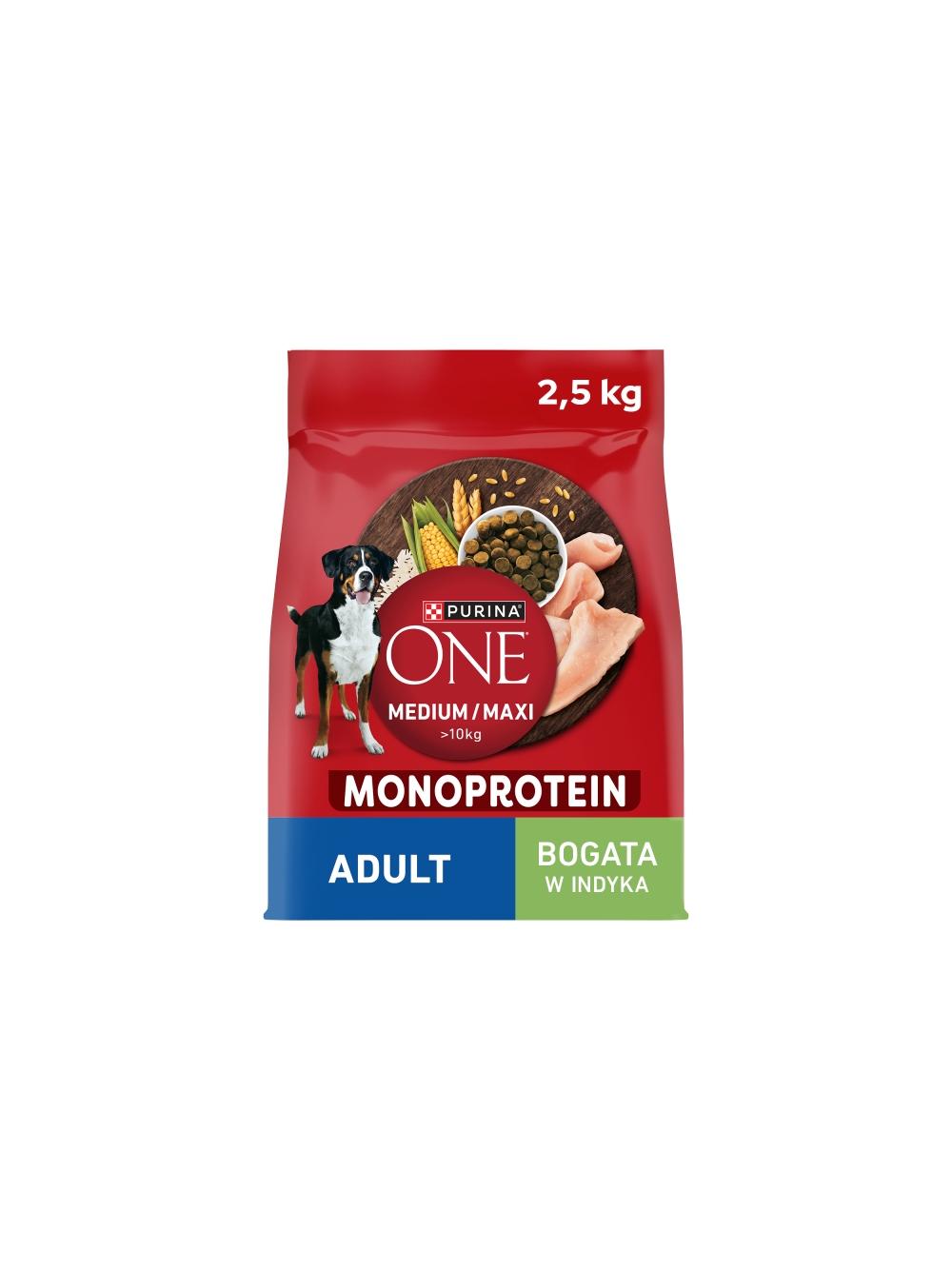 PURINA ONE Adult Medium/Maxi Karma dla dorosłych psów bogata w indyka 2,5 kg