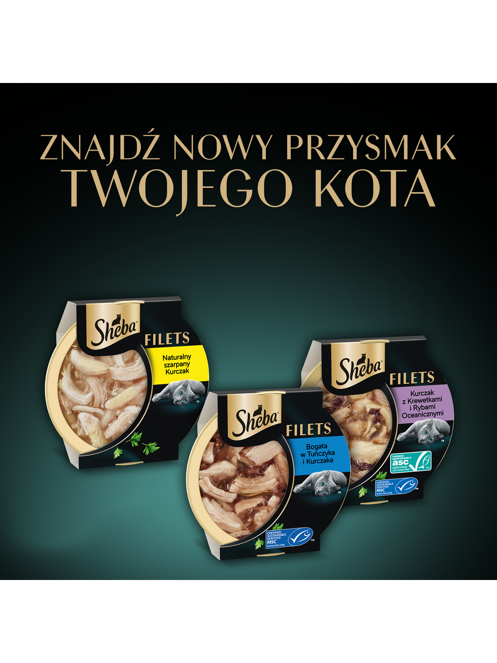 SHEBA Filets z kurczakiem, rybami oceanicznymi i krewetkami w sosie, tacka 60g