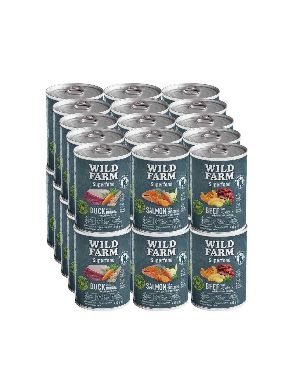 WILD FARM Superfood Mix Smaków 30x400g bezzbożowa karma dla psa