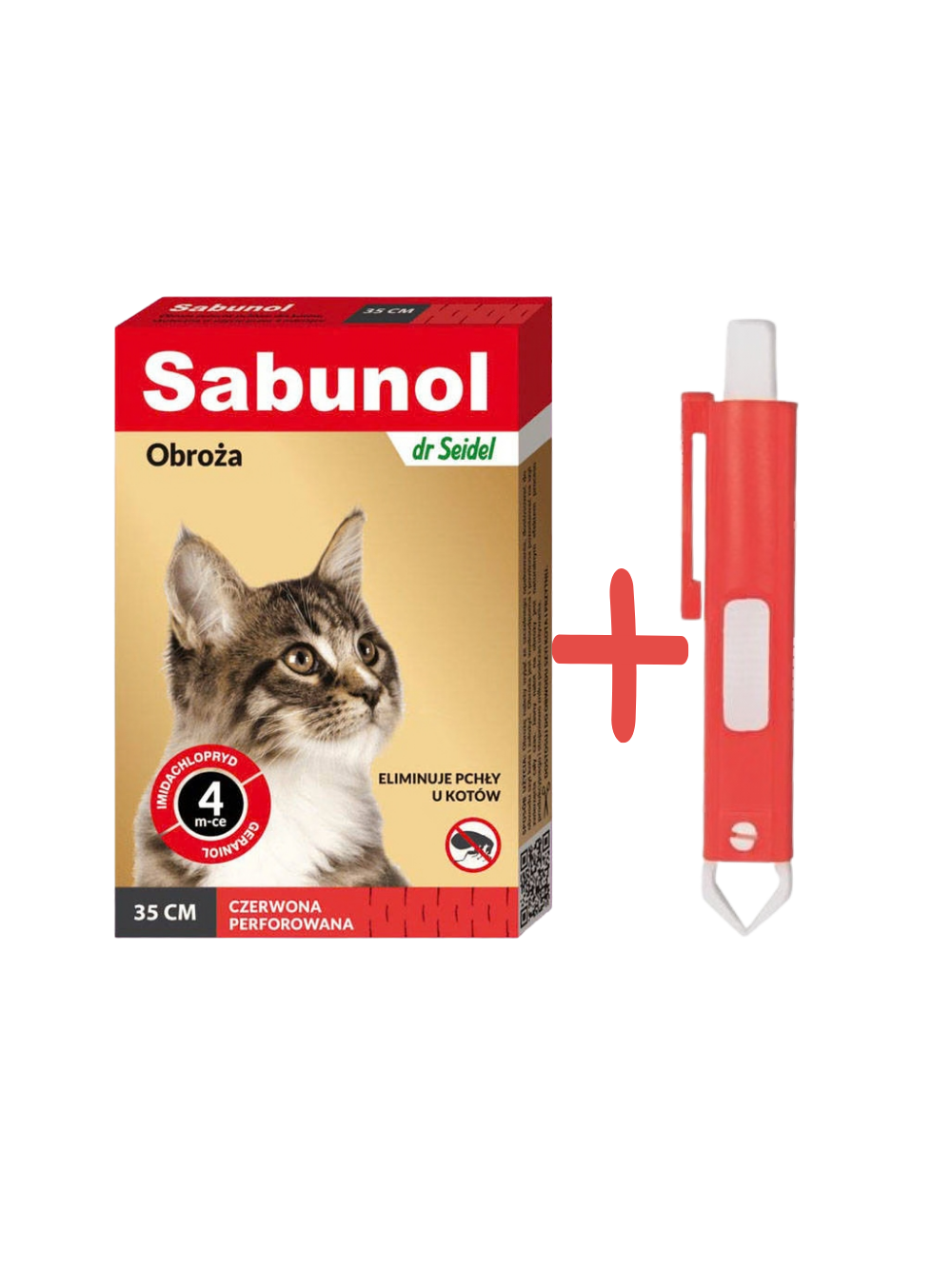 Sabunol czerwona obroża przeciw pchłom  dla kota 35 cm+ TRIXIE Szczypce do usuwania kleszczy 9cm