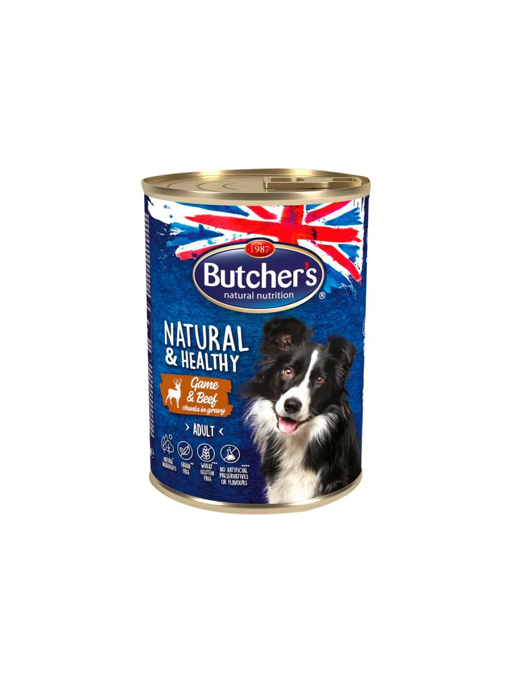 BUTCHER'S Natural & Healthy Karma dla psa z dziczyzną i wołowiną kawałki w sosie 400g