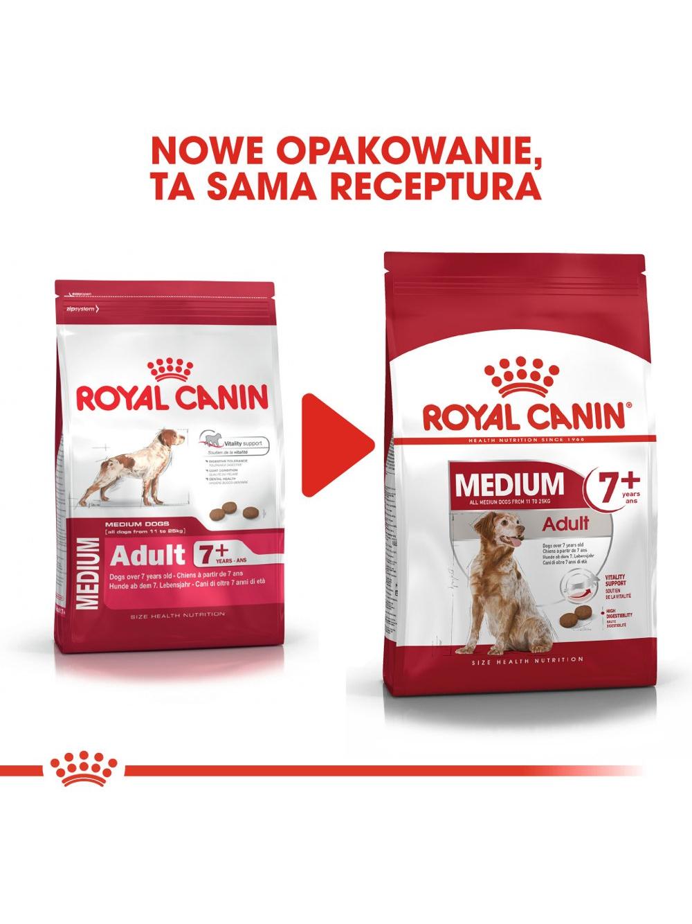 ROYAL CANIN Medium Adult 7+ 15kg karma sucha dla psów starszych od 7 do 10 roku życia, ras średnich + niespodzianka dla psa GRATIS!