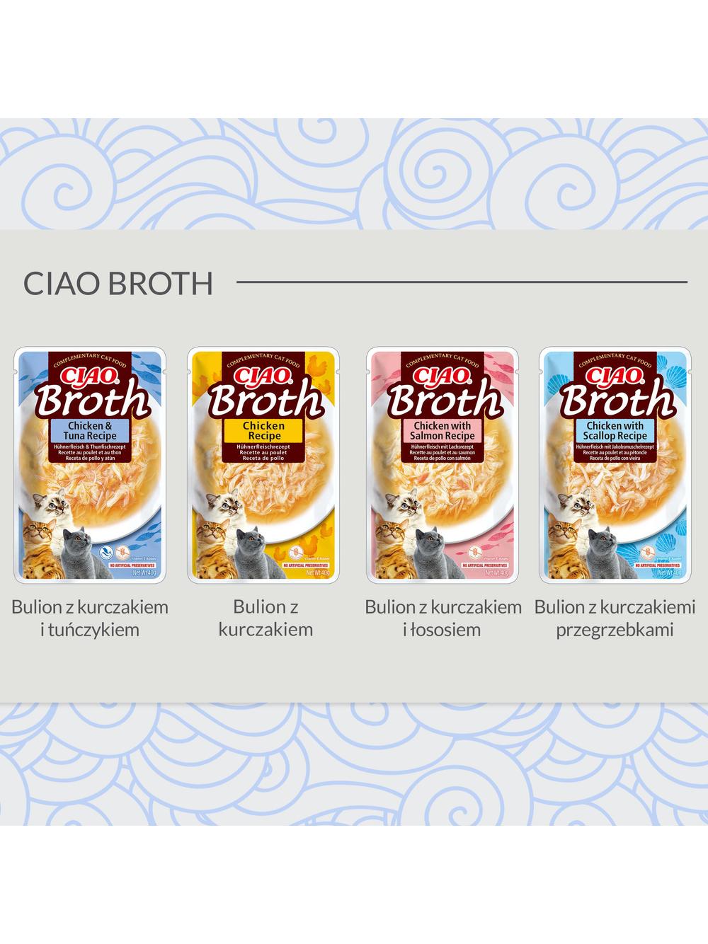 INABA Ciao Broth-karma uzupełniająca dla kota o smaku kurczaka i tuńczyka w rosole 40g