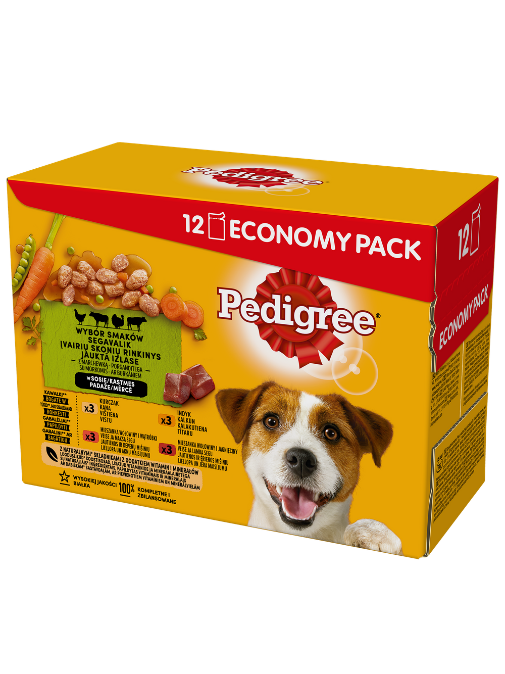 PEDIGREE Adult saszetka 12x100 g - Wybór Smaków z Warzywami w Sosie - mokra karma pełnoporcjowa dla dorosłych psów (kawałki bogate w kurczaka, kawałki bogate w mieszankę wołowiny i wątróbki, kawałki bogate w indyka)