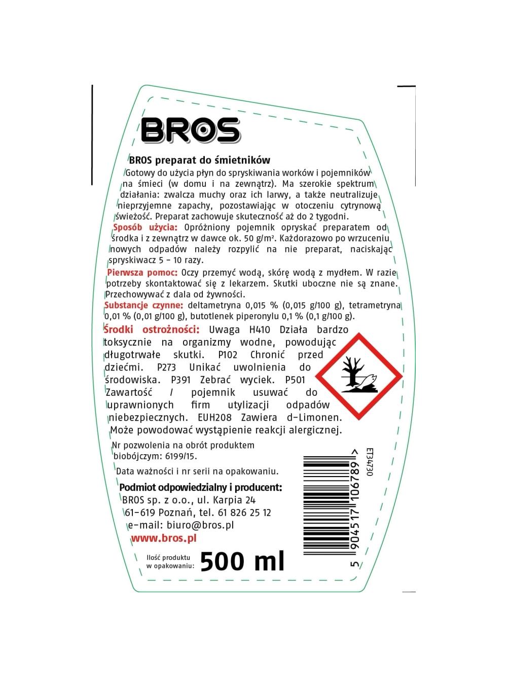 BROS - Preparat do śmietników 500ml