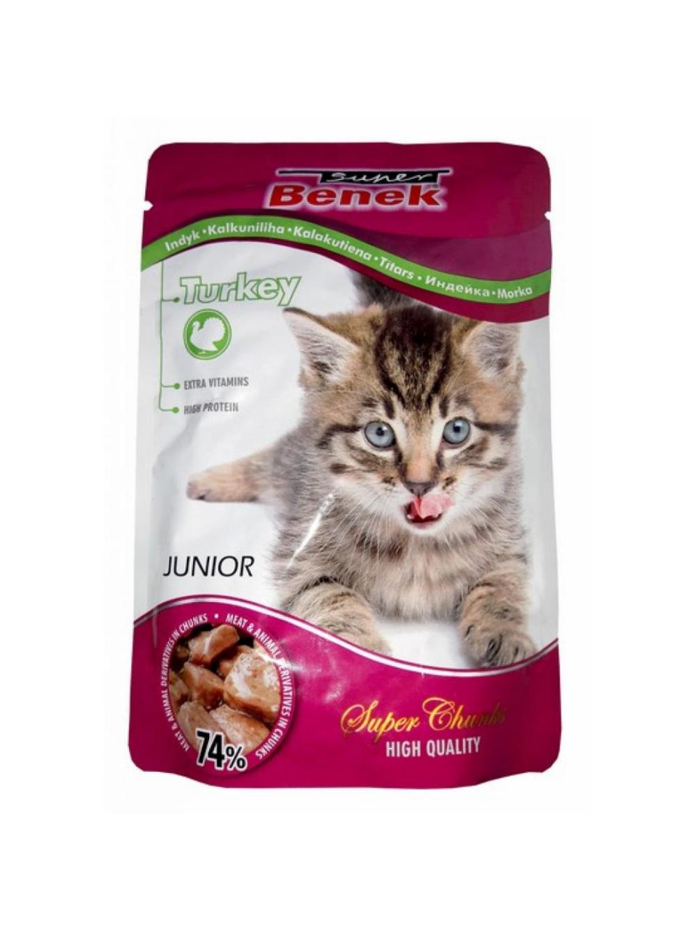 SUPER BENEK Junior Saszetka dla kota z kawałkami indyka 24x100g