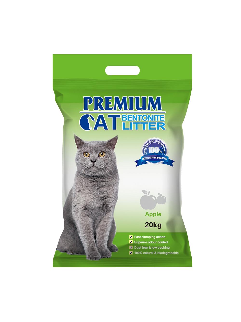 Premium Cat Żwirek Bentonitowy Zbrylający - Jabłkowy dla kota 20kg