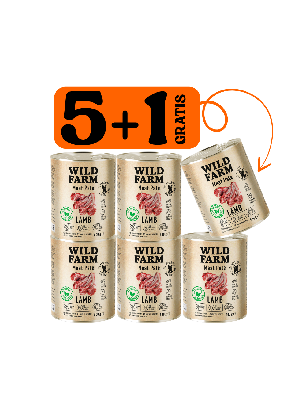 WILD FARM Pate Lamb 5x800g + 800g GRATIS bezglutenowa karma dla psa