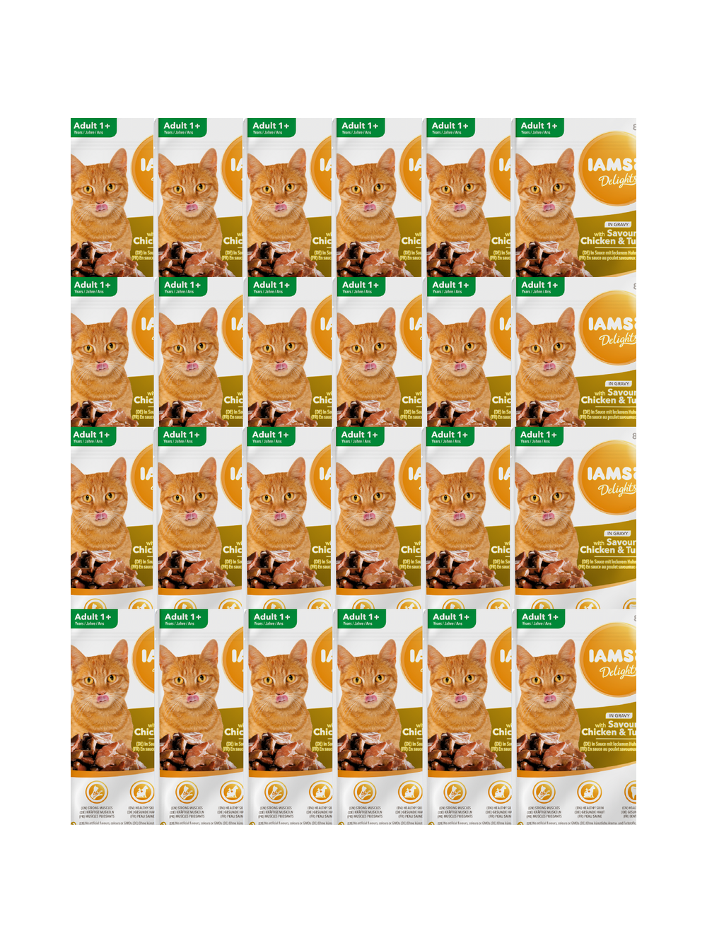 IAMS-Naturally karma dla dorosłych kotów, z aromatycznym kurczakiem i indykiem w sosie 24x85g
