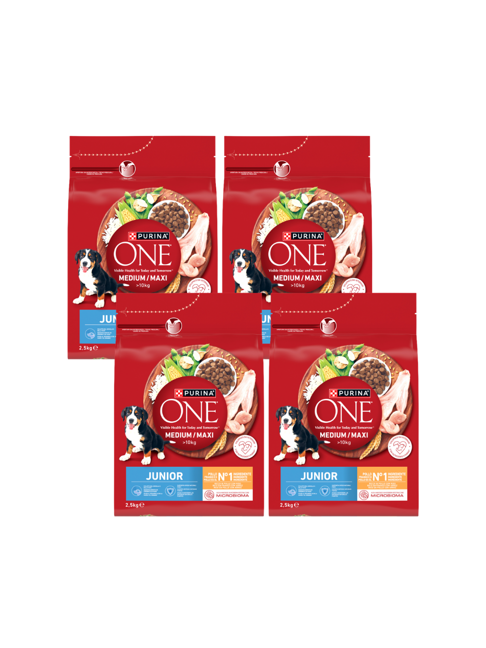 PURINA ONE Junior Medium/Maxi Karma dla szczeniąt bogata w kurczaka z ryżem 4x2,5 kg