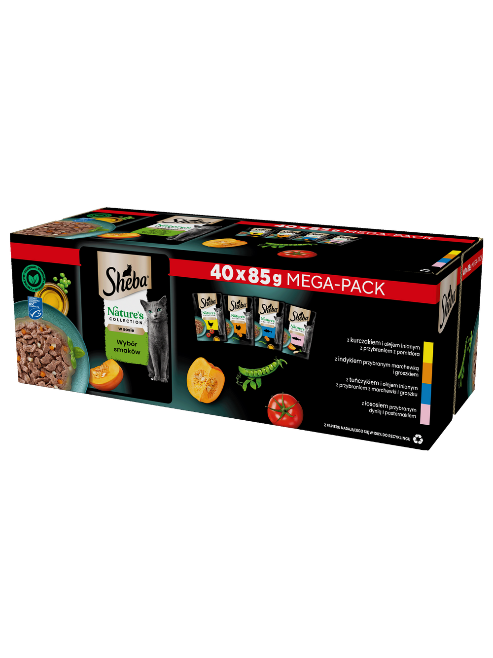 SHEBA Nature’s Collection Wybór Smaków 40x85 g – mokra karma pełnoporcjowa dla dorosłych kotów, w sosie