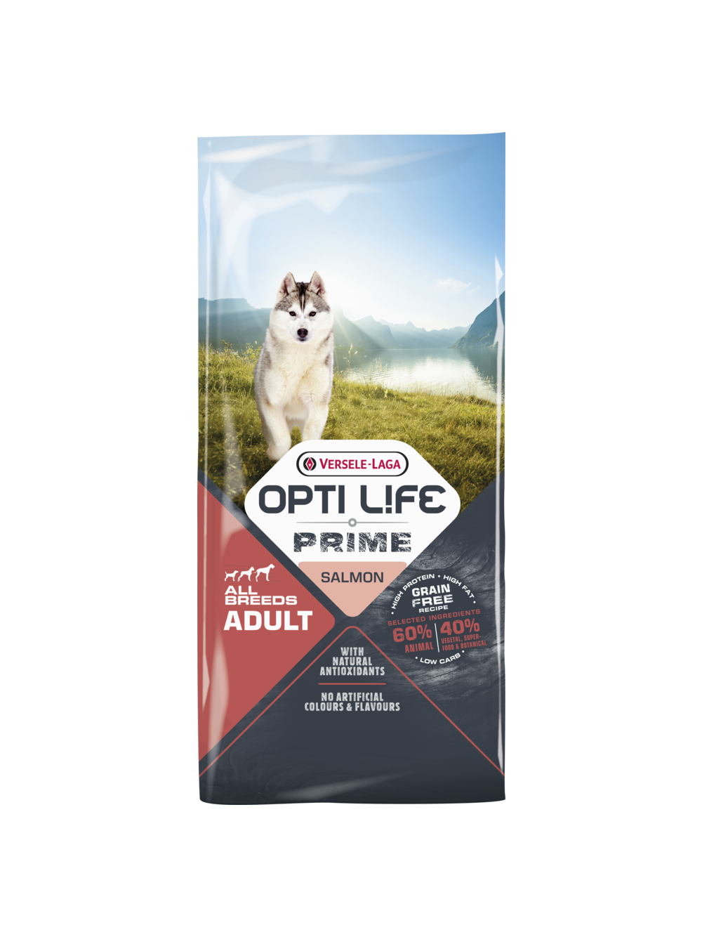 VERSELE-LAGA Opti Life Prime Adult Salmon 12,4kg - karma bezzbożowa dla dorosłych psów z łososiem / Opakowanie uszkodzone (6433)!!!