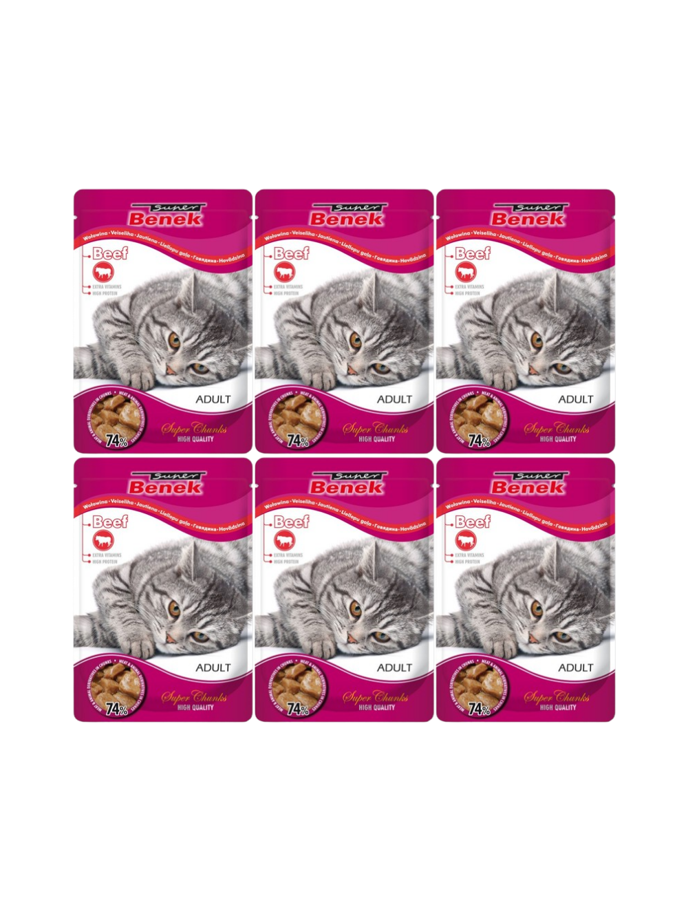 SUPER BENEK Adult Saszetka dla kota z kawałkami wołowiny 24x100g