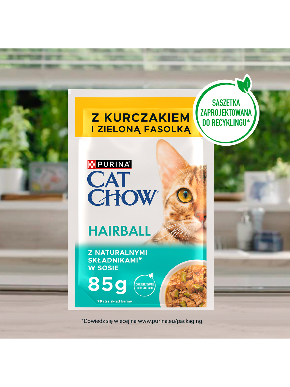 CAT CHOW Hairball Karma dla kotów z kurczakiem i zieloną fasolką w sosie 10x85g