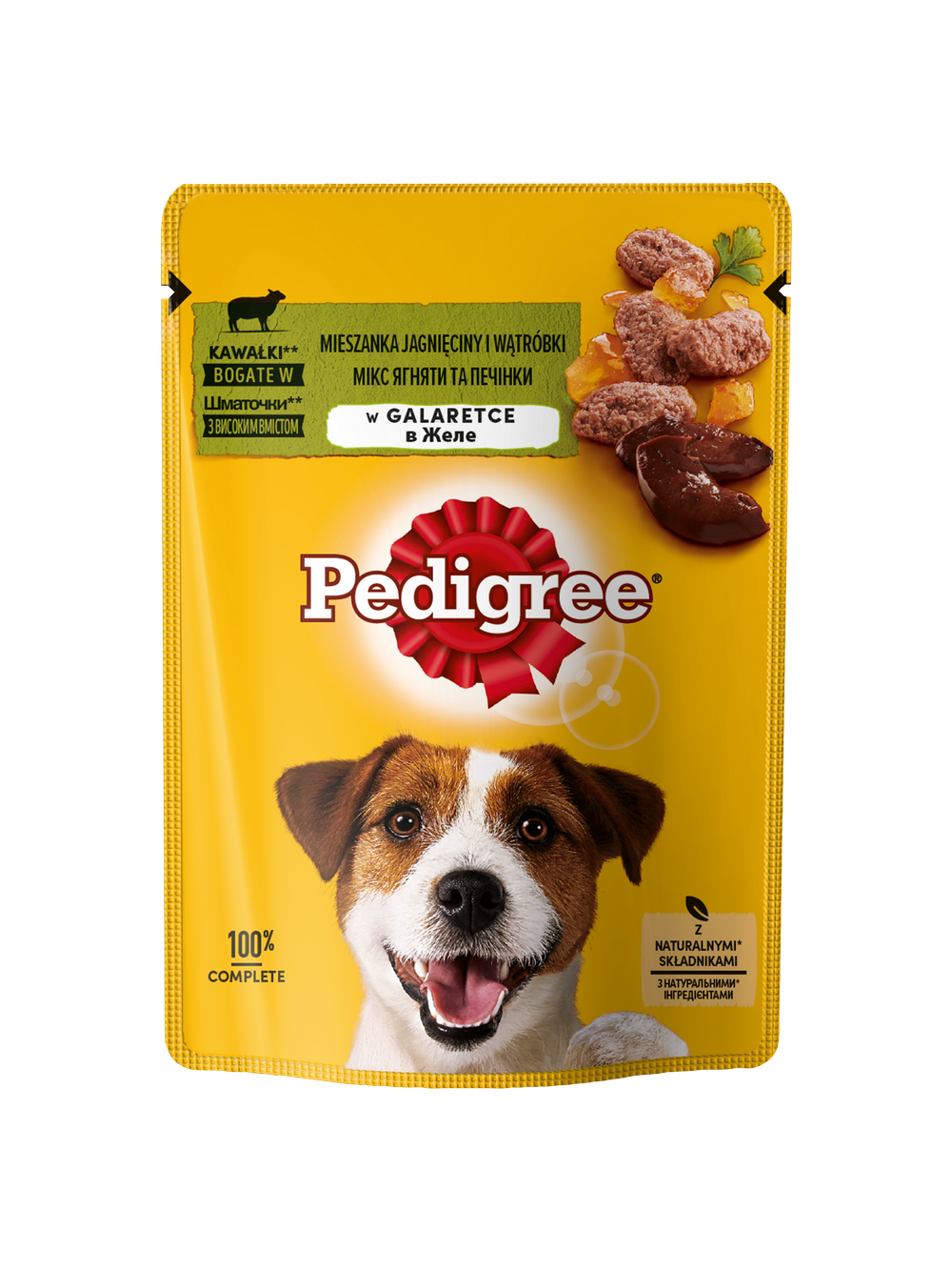 PEDIGREE Adult saszetka 24x100 g - mokra karma pełnoporcjowa, kawałki bogate w mieszankę jagnięciny i wątróbki w galaretce dla dorosłych psów