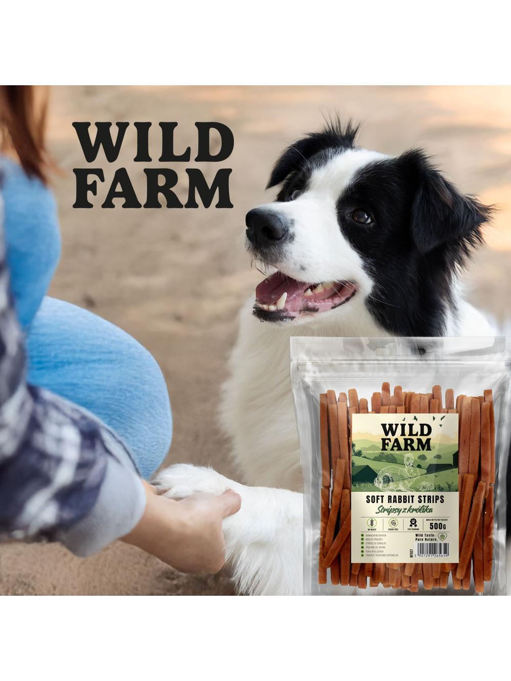 WILD FARM Stripsy z królika 500g przysmak dla psa